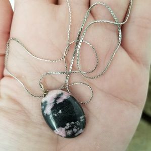 Rhodonite pendant with Sterling silver necklace